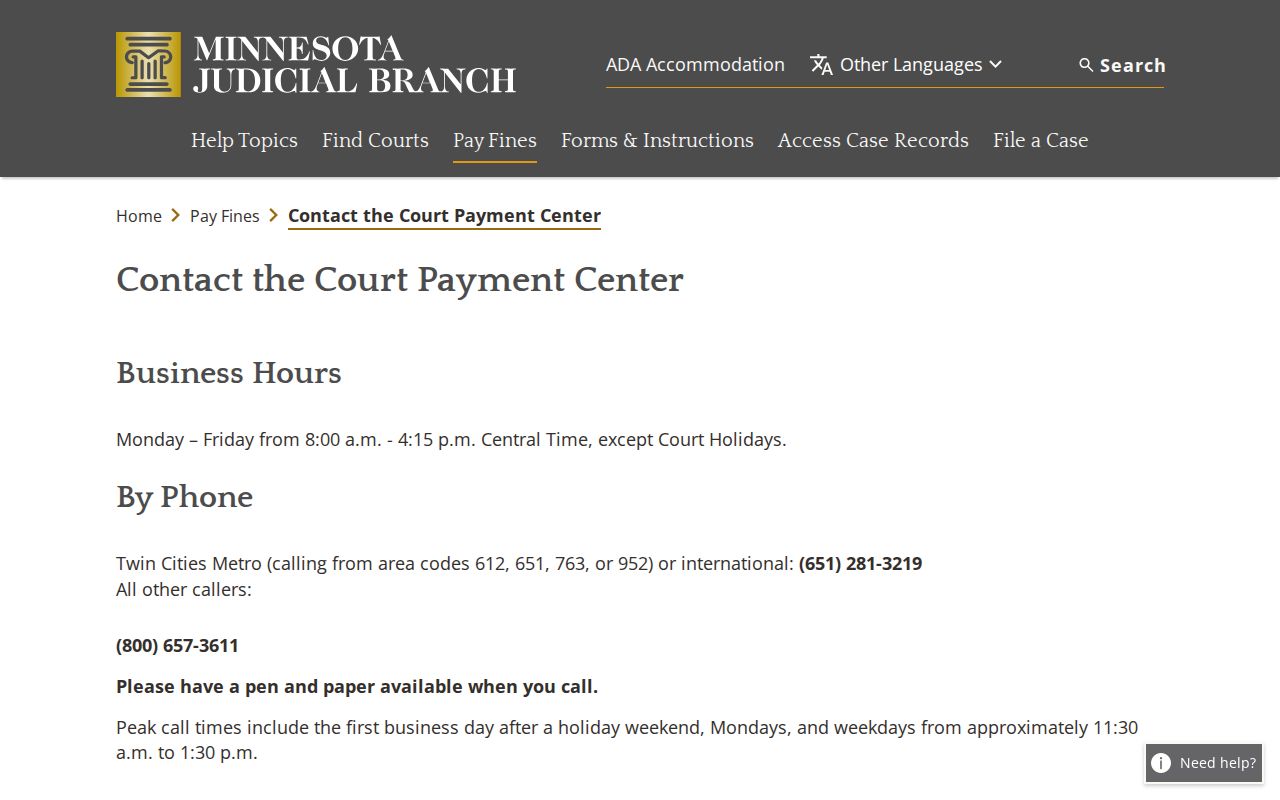 Court Payment Center contact page for Cook County traffic warrant payment questions