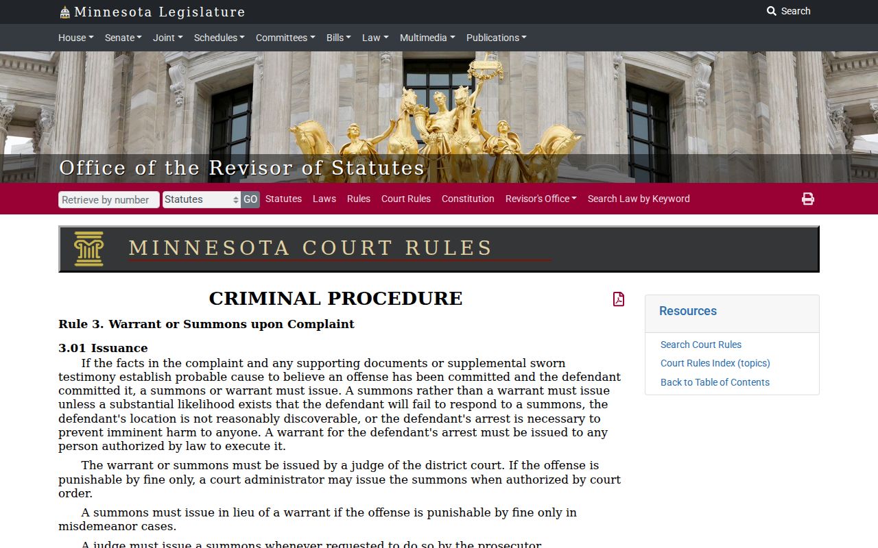 Minnesota Rule 3 page used for Cook County arrest warrant search questions