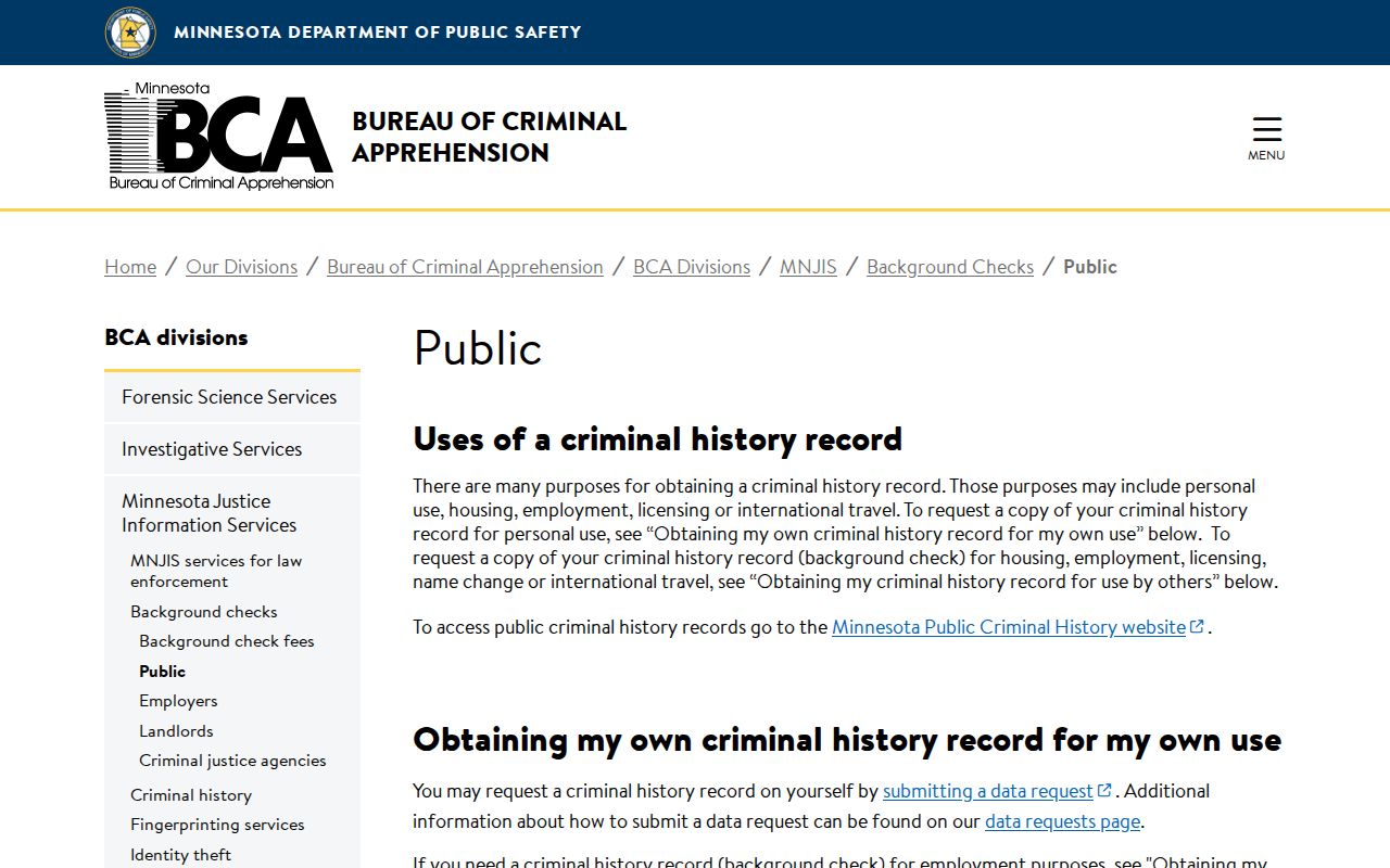 Minnesota BCA criminal history page compared with a Cook County warrant lookup
