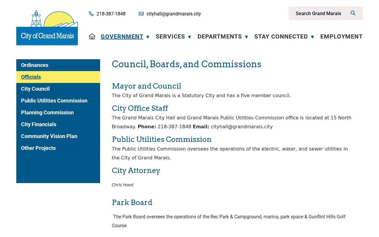 Grand Marais city officials page compared with Cook County municipal warrant records
